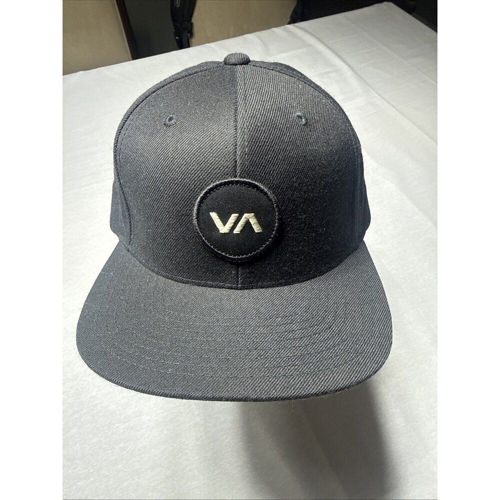 RVCA Baseball Cap Black 7 1/4 Fitted Hat VA Logo Brim Flexfit 210 Embroidered